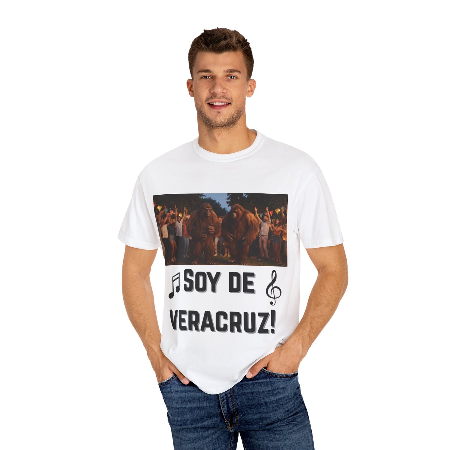 Unisex T-Shirt – “Soy de Veracruz” Dancing Sasquatches with Musical Notes